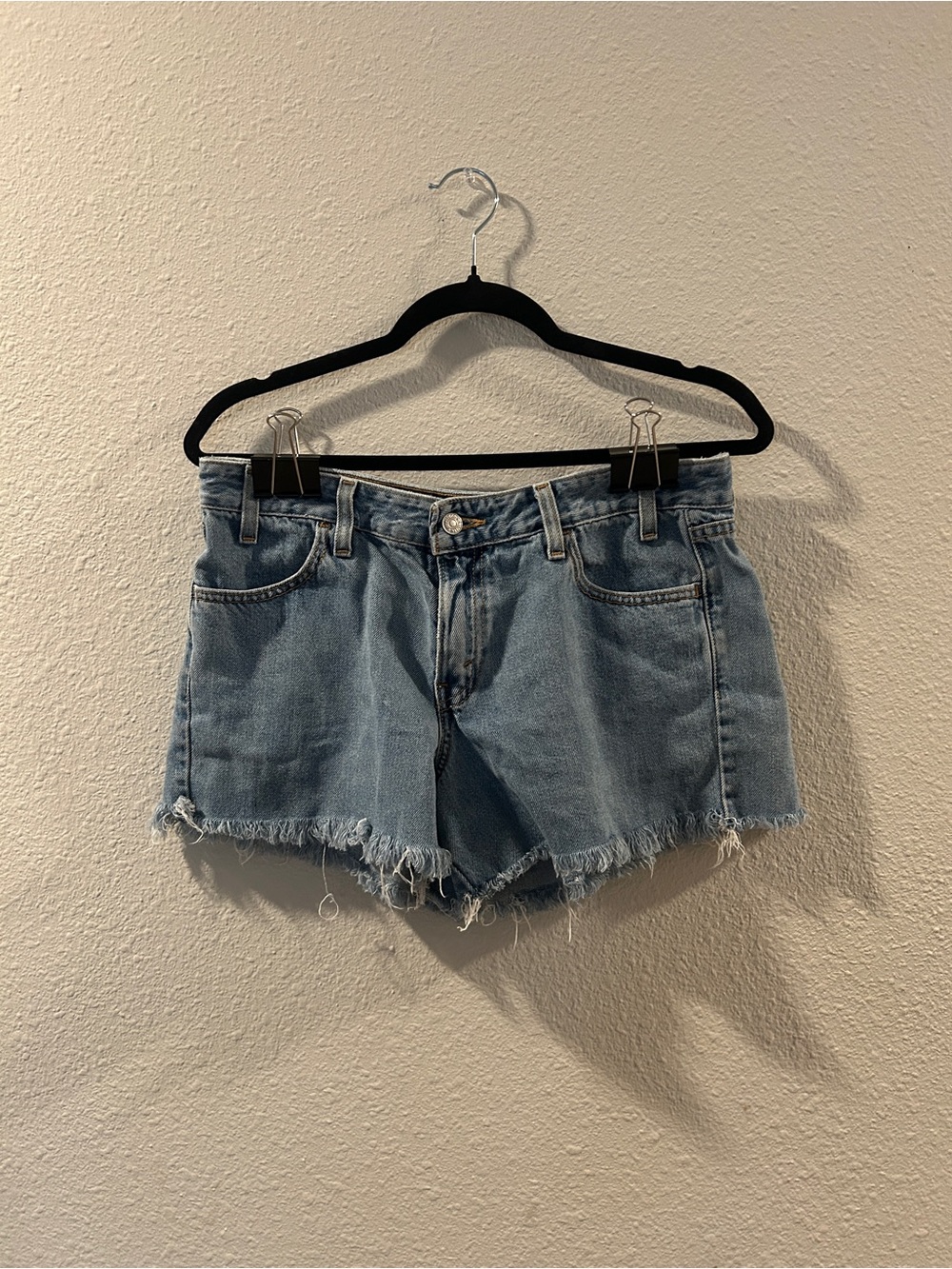 Levi's Light Blue Frayed Hem Denim Shorts